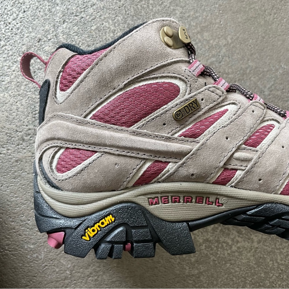 Merrell Women's Moab 2 Mid Waterproof Hiking Boots in Boulder Blush Pink - Picture 8 of 11